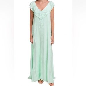 Zadig & Voltaire Medium Reen Ruffle Neck Silk Maxi Dress Mint Green $578 NWT